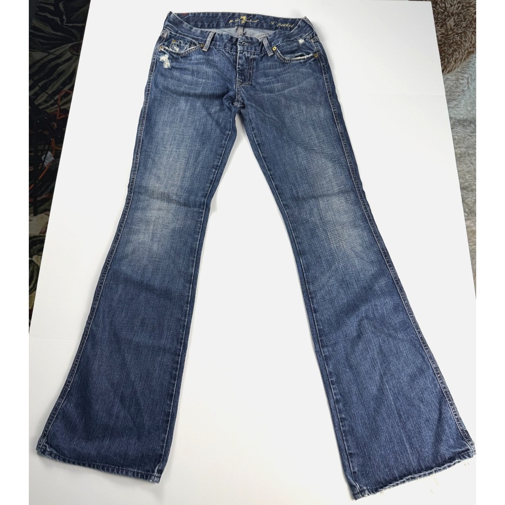 7 For All Mankind A Pocket Jeans Womens 28 Bootcut Flare Medium Wash Distressed